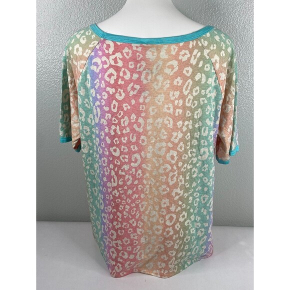 Bibi Women XL Rainbow Leopard Print Top T Shirt Multi Color Casual NWT - Picture 5 of 8